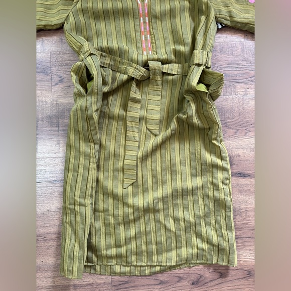 THML Olive Green Embroidered Striped Floral Maxi Dress L Ballon Sleeve. - Picture 9 of 15